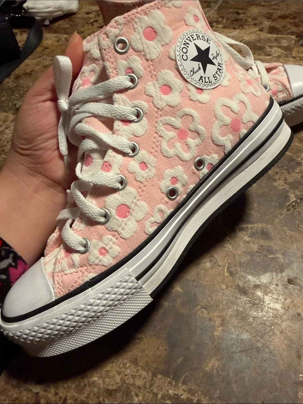 Converse Pink and White Floral High Top Sneakers
